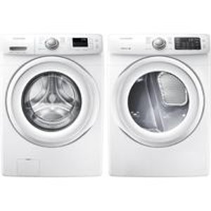 三星 4.2 立方前置式洗衣机 或 7.5立方英尺电烘干机（白色）