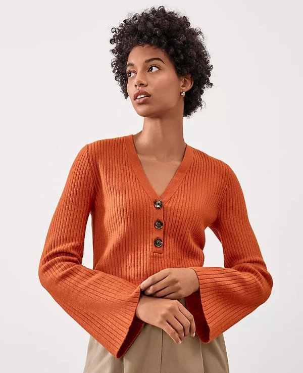 Ribbed Henley Sweater | Ann Taylor