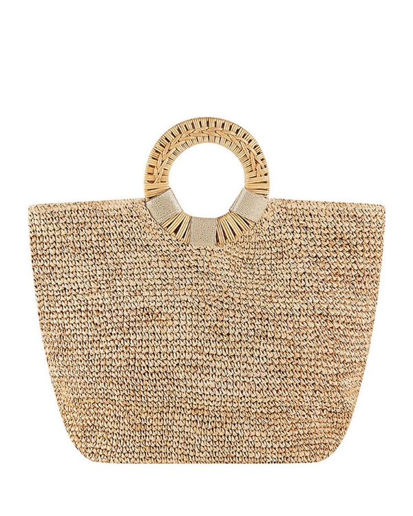 Gili Large Crochet Raffia Tote Bag With Bamboo Handle