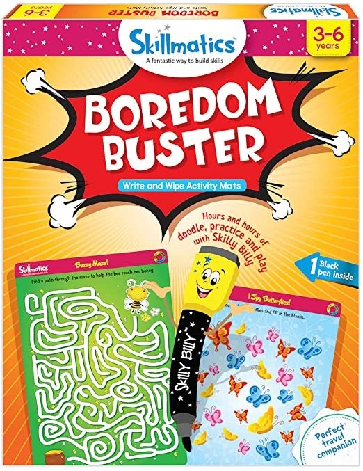 Educational Game: Boredom Buster (3-6 Years) | Erasable and Reusable Activity Mats | Travel Friendly Toy with Dry Erase Marker | Learning tools for Kids 3, 4, 5, 6 Years