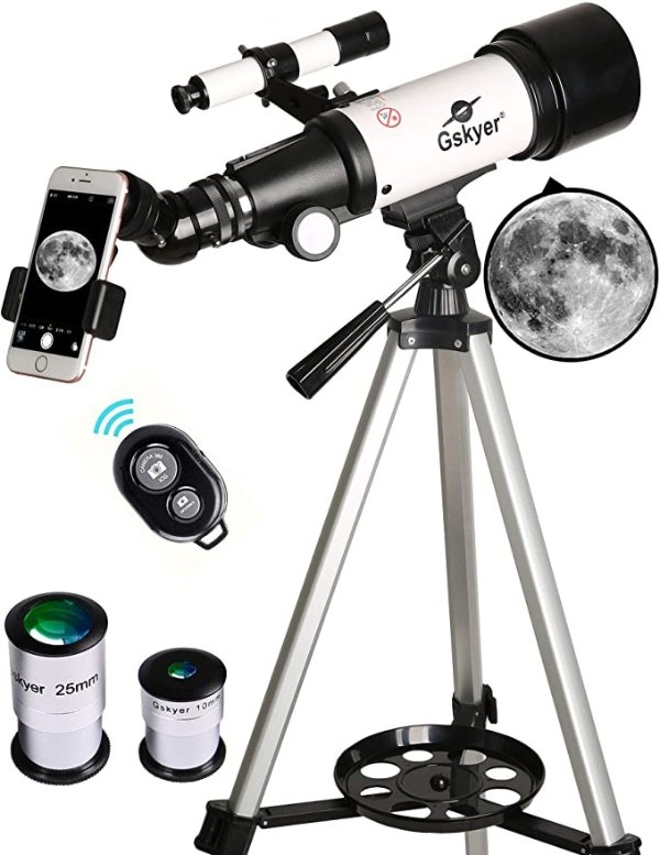 Telescope, 70mm Aperture 400mm AZ Mount Astronomical Refracting Telescope for Kids Beginners - Travel Telescope with Carry Bag, Phone Adapter and Wireless Remote