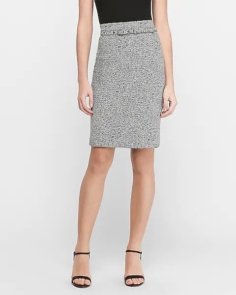 High Waisted Jacquard Belted Pencil Skirt