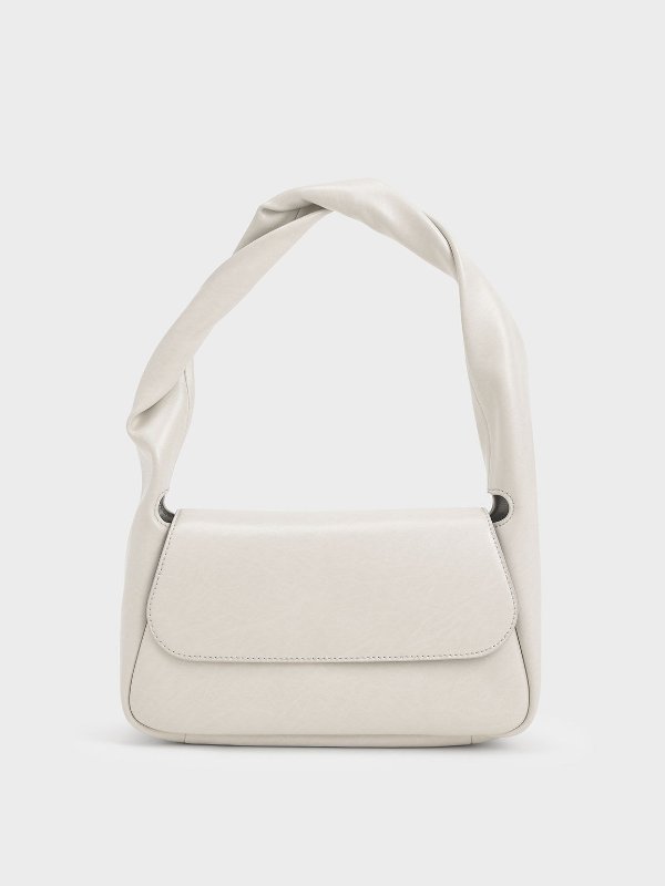 Light Grey Willow Twist Top Handle Shoulder Bag | CHARLES &amp; KEITH