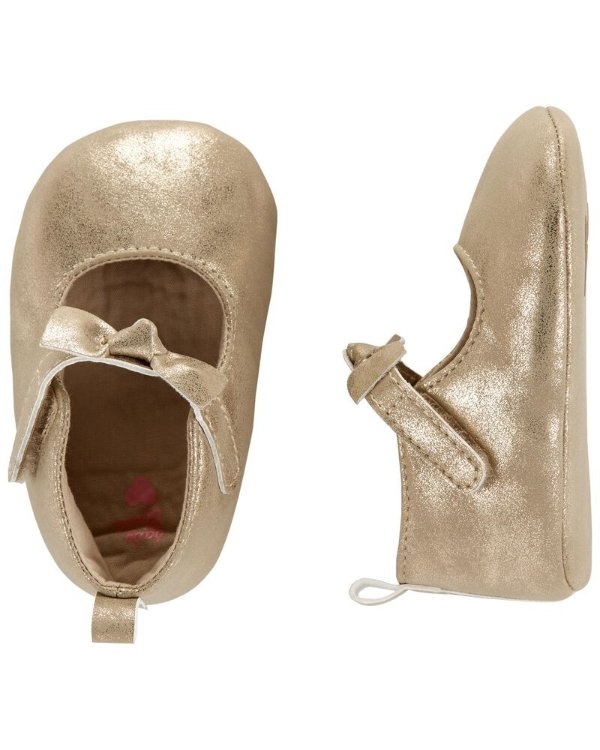Gold Bow Mary Jane Baby Shoes