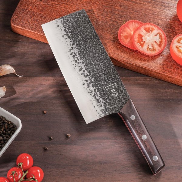 8 Inch Forged Professional Chef Cleaver Vegetable Knife High Carbon Steel with Sturdy Rosewood Handle for Daily Basis