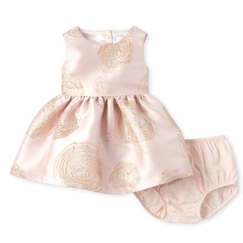 Baby Girls Foil Floral Jacquard Matching Dress