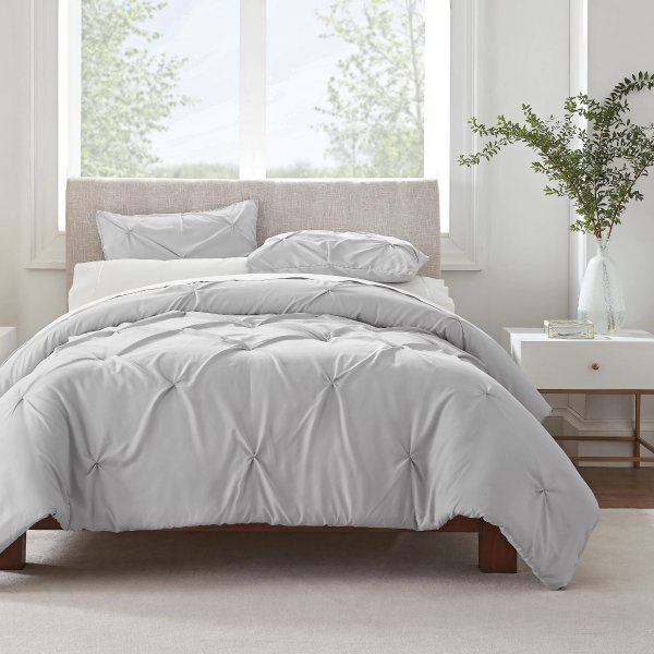 Simply Clean Pleated 3-Piece Solid Duvet Set, Gray, Full/Queen