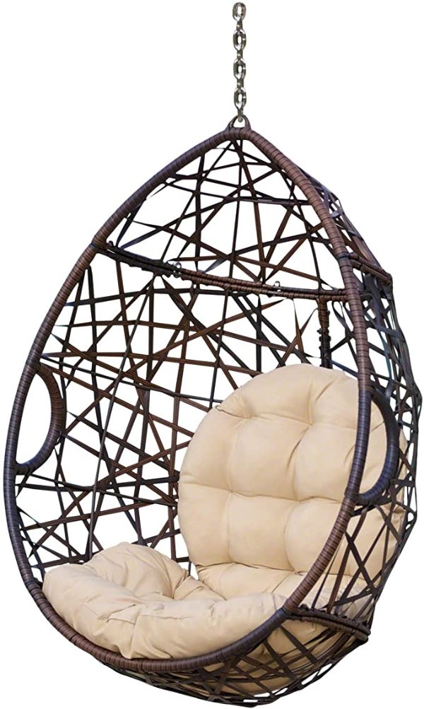 Christopher Knight Home 312592 Cayuse Indoor/Outdoor Wicker Tear Drop Hanging Chair (Stand Not Included), Multi-Brown and Tan