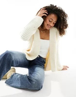 cable knit chunky cardigan with embellishment in cream