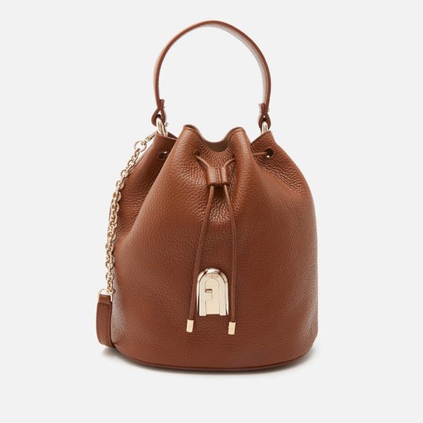 Women's Sleek Small Drawstring Bucket Bag - Brown