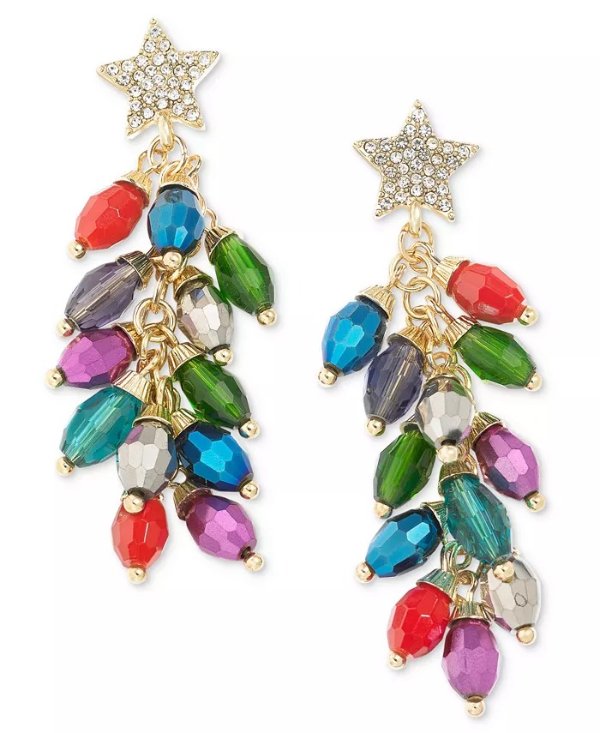 Gold-Tone Crystal Multicolor Light String Linear Drop Earrings, Created for Macy's