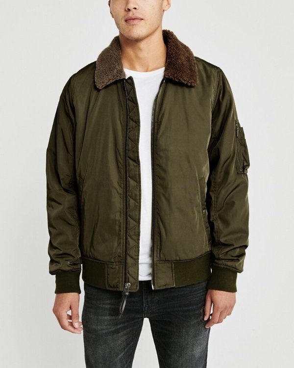 Mens Sherpa Collar Bomber Jacket | Mens Clearance | Abercrombie.com