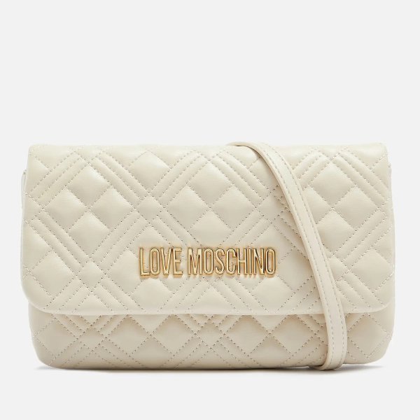 Women's Quilted Chain Flap Cross Body Bag - Ivory