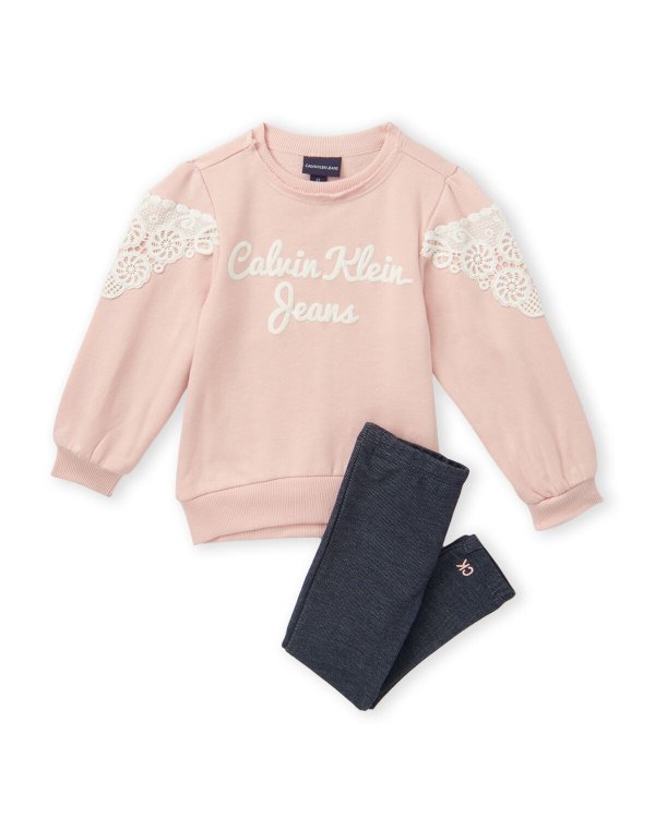 (Toddler Girls) Two-Piece Long Sleeve Logo Fleece Sweatshirt & Leggings Set
