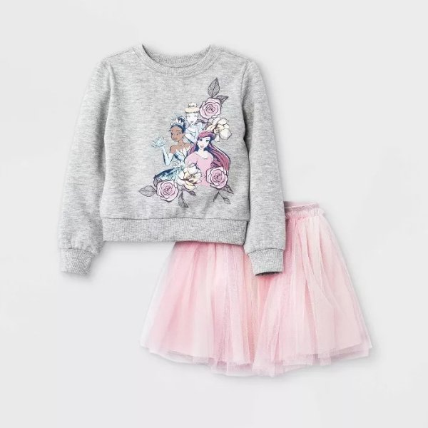 Toddler Girls' Disney Princess Long Sleeve Fleece Top and Bottom Set - Gray