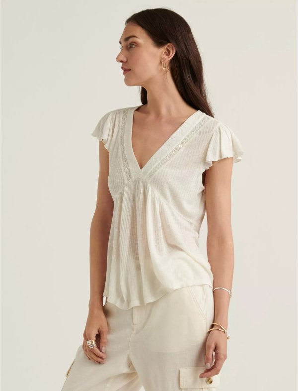 Drop Needle V Neck Embroidered Top | Lucky Brand
