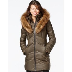Kensie Women's Chevron Down Coat with Heart Fur Lined Hood @ Amazon