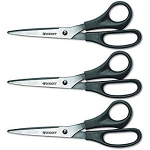Westcott All Purpose Value Scissors, 8' Bent, Pack of 3, Black @ Amazon