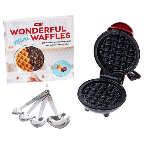 Mini Waffle Maker Gift Set with Measuring Spoons & 80 Recipes