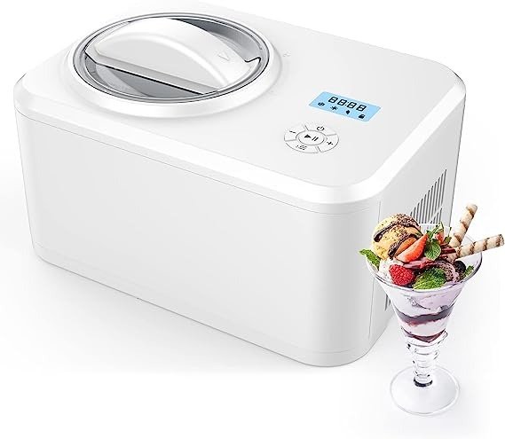FREE VILLAGE 1.58-Qt Ice Cream Maker and Yogurt Maker with Compressor, No Pre-freezing, 4 Modes, Easy Use, LED Display, Keep Cool Function, 2-in-1 Ice Cream Machine for Gelato Yogurt Sorbet (ICE1531Y)
