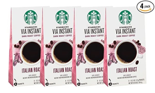 Starbucks Via Instant Coffee Packets, Italian Roast, Dark Roast Coffee, 100% Arabica Instant & Microground Coffee, 8 Packets Per Box (Pack of 4 Boxes)