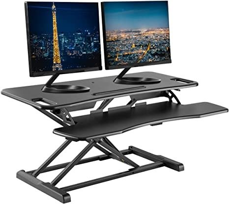 Standing Desk Converter - 37" Stand Up Desk Riser - Tabletop Sit Stand Desk Fits Dual Monitors - Two Tiered Height Adjustable Workstation with Removal Keyboard Tray
