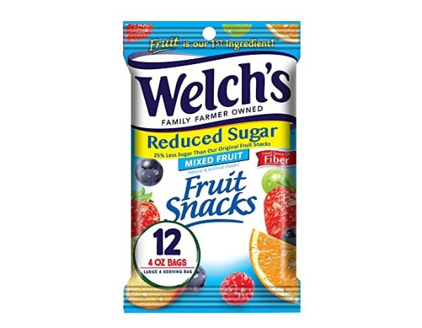 Welch's Fruit Snacks, Reduced Sugar Mixed Fruit, Gluten Free, 4 oz Bags (Pack of 12)