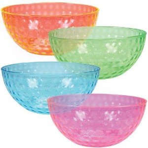 ChefLand Round Plastic Serving Bowls, Party Snack or Salad Bowl, 96-Ounce, 4 Colors, Set of 4