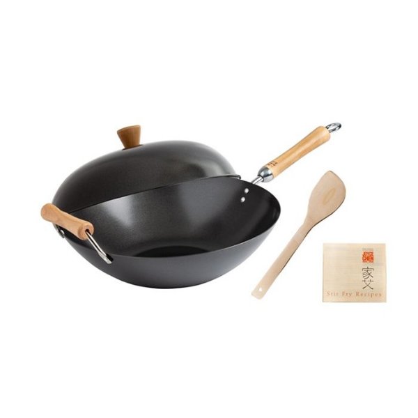 Joyce Chen Classic Series Carbon Steel Nonstick 4-Pc. Wok Set with Lid and Birch Handles