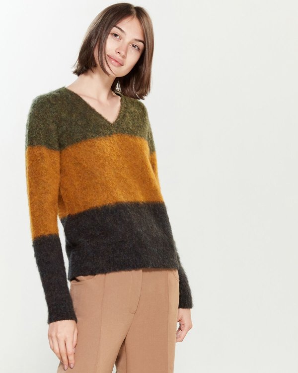 Color Block Marled V-Neck Long Sleeve Sweater