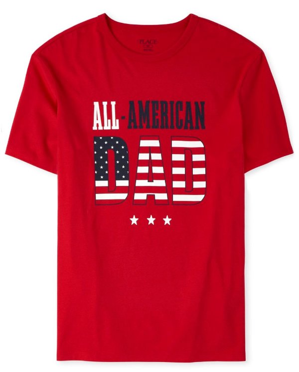 Mens Matching Family Americana Short Sleeve 'All American Dad' Flag Graphic Tee