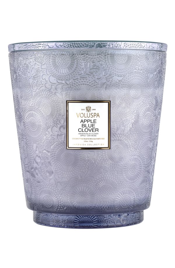 Apple Blue Clover Five-Wick Embossed Glass Candle