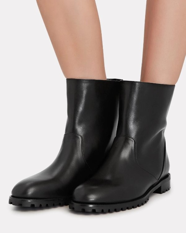 Motosa Leather Flat Ankle Boots