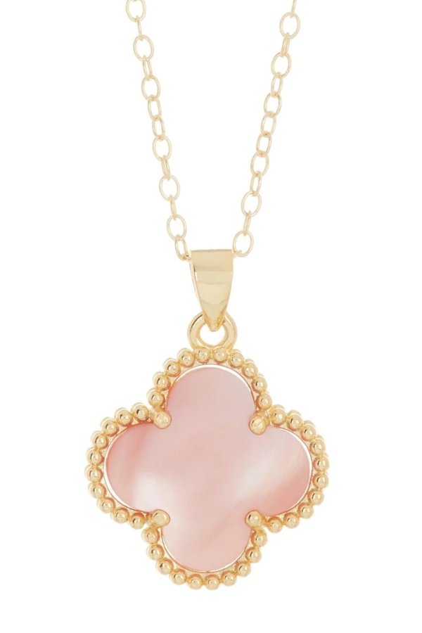 Pink Quatrefoil Necklace 14k Yellow Gold Vermeil