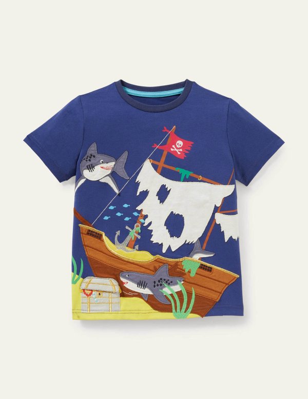 Lift-the-Flap T-shirt - Starboard Blue Pirate Ship | Boden US