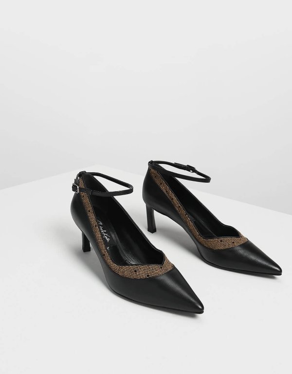 Multi Contrast Panelling Leather Pumps | CHARLES & KEITH