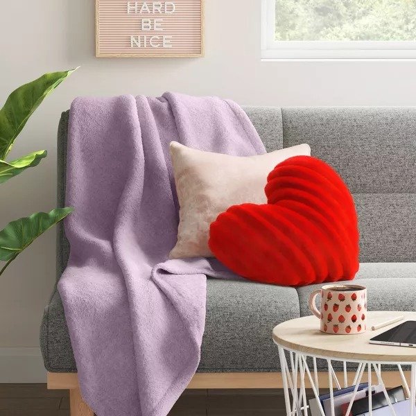 Valentine's Day Rib Shaped Plush Heart Throw Pillow Red - Room Essentials™
