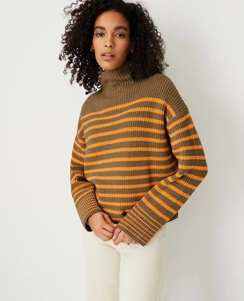 Striped Mock Neck Sweater | Ann Taylor
