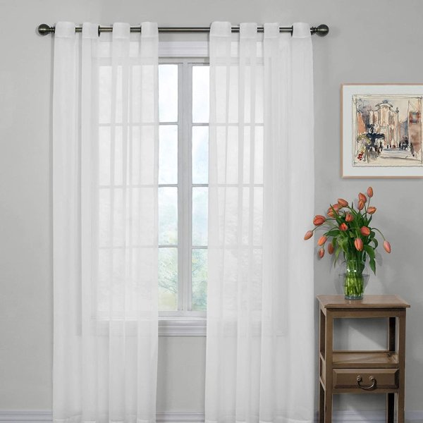 Curtain Fresh 11497059X120WH Arm and Hammer Modern Odor Neutralizing Sheer Voile Light Filtering Grommet Window Curtains