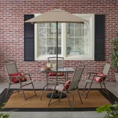 StyleWell Amberview 6-Piece Steel Square Outdoor Dining Set in Brown with Umbrella