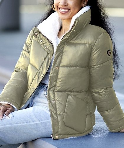 Sage Sherpa Reversible Puffer Coat - Women