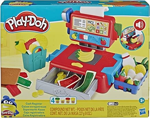 Cash Register Toy for Kids 3 Years and Up with Fun Sounds, Play Food Accessories, and 4 Non-Toxic Colors