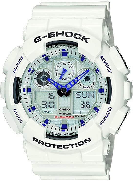 Men's, G-Shock Quartz Sport Watch with Resin Strap, White, 29.4 (Model: GA-100A-7ACR)