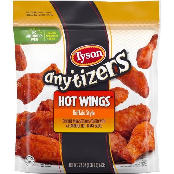 Tyson Any&#39;tizers Bone-In Buffalo Chicken Hot Wings - Frozen - 22oz