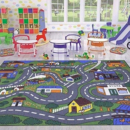 Ottomanson Jenny Collection Children's Educational Road Traffic System Design(Non-Slip) Area Rug, 3'3" x 5'0"