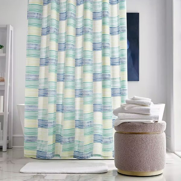 new!Home Expressions Watercolor Check Shower Curtain