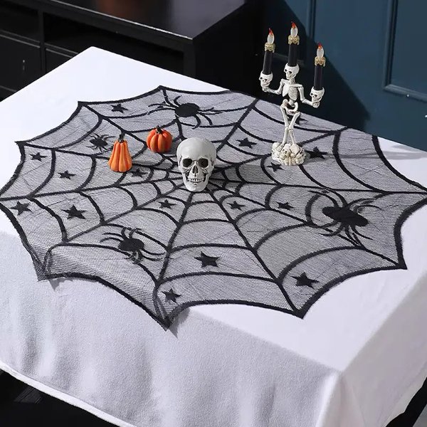 1pc Halloween Spider Web Design Disposable Round Table Runner