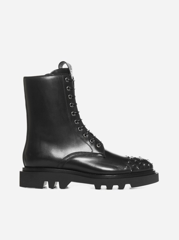 Studs leather combat boots