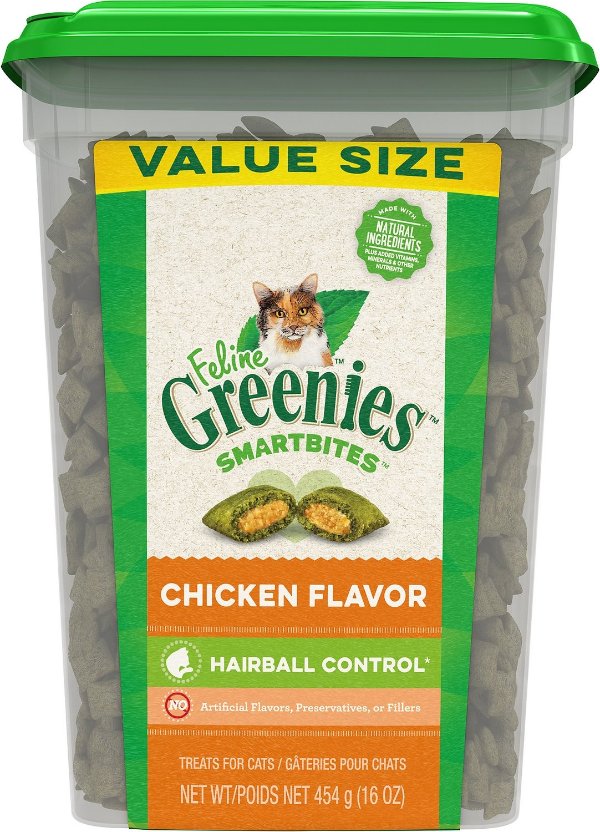 Feline Smartbites Hairball Control Chicken Flavored Cat Treats, 16-oz tub - Chewy.com