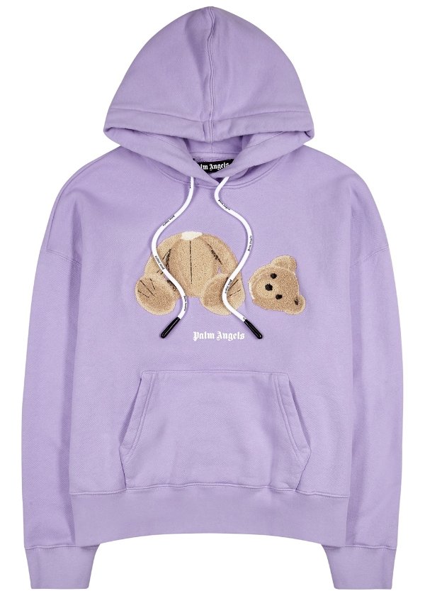 Lilac bear-appliqued cotton sweatshirt